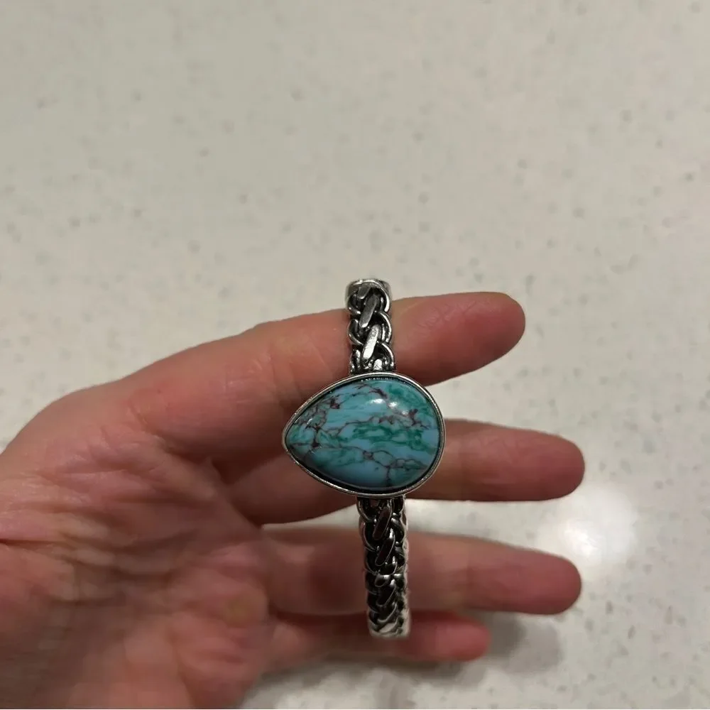Retro Vintage Western Cowgirl Style Fake Turquoise Stone Cuff Bangle Bracelet‎
